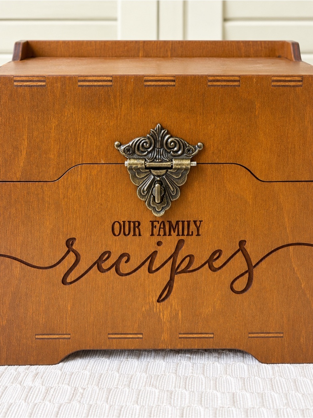 Our Family Recipes Wooden Recipe Box - Brown
